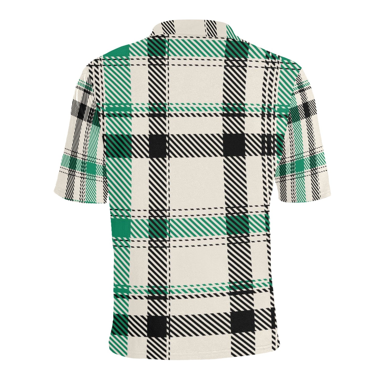 Green/Beige Plaid Men's All Over Print Polo Shirt