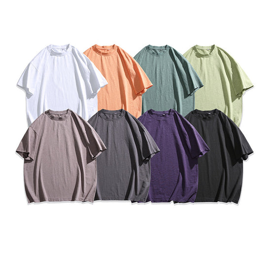 Wash Bamboo Cotton Round Neck Short Sleeved T-Shirt