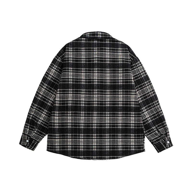 Black and White Checkered Patchwork Casual Shirt