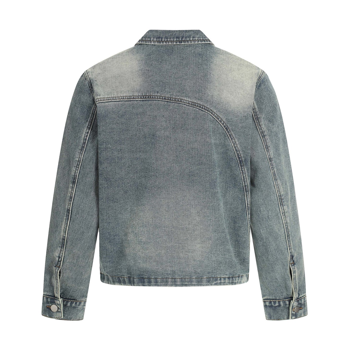 Unisex Distressed Patchwork Denim Jacket with Turn-Down Collar