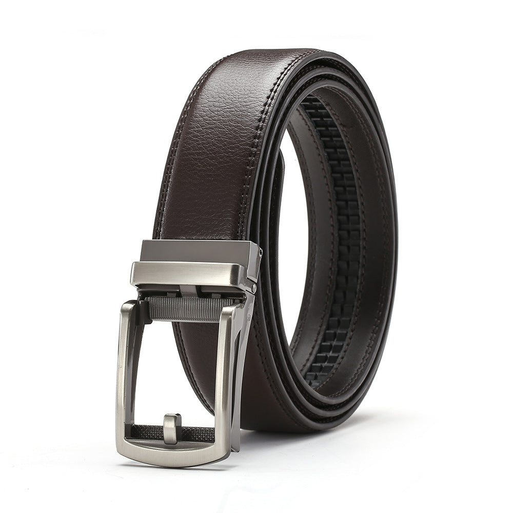 Genuine Leather Belt Men's Automatic Buckle Cowhide Belt Fake Needle Buckle Belt