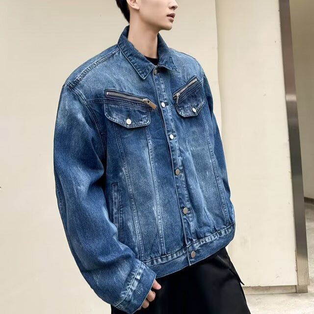 Vintage Wash Tie-Dye Denim Jacket