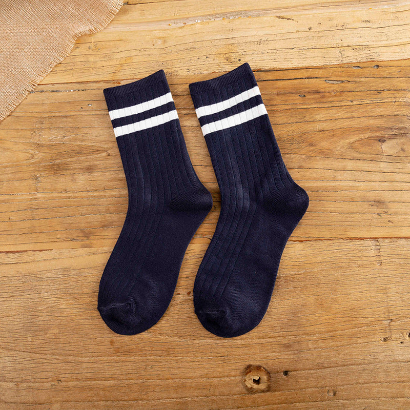 Japanese Cotton Socks - Two Stripe Retro Look