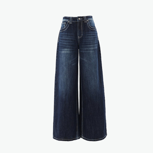 Women's Dark Blue High-Waist Wide-Leg Jeans