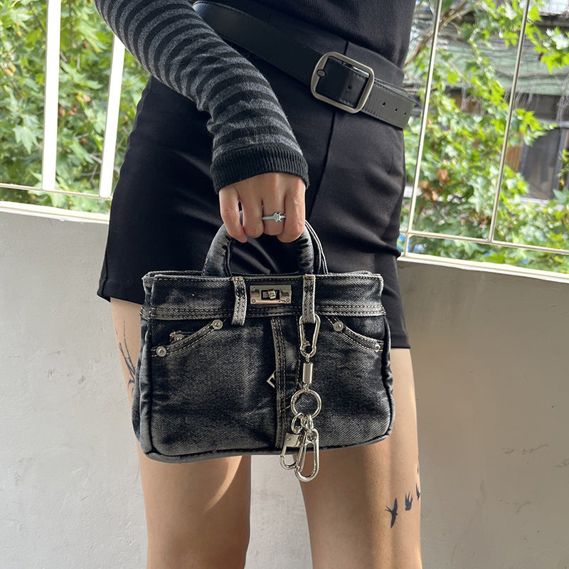 Vintage Denim Pants and Stylish Versatile Handbag for Women