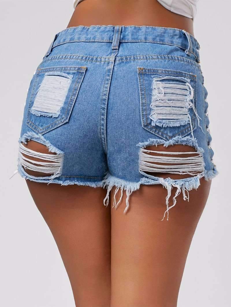 High Waist Ripped Denim Shorts for Women