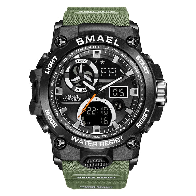 Men's Rugged Waterproof Sports Watch w/Dual Time