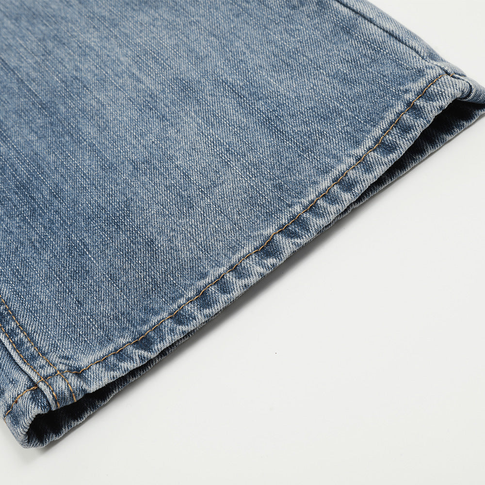 Washed Denim Loose Fit Long Pants With Print — Casual Street Style