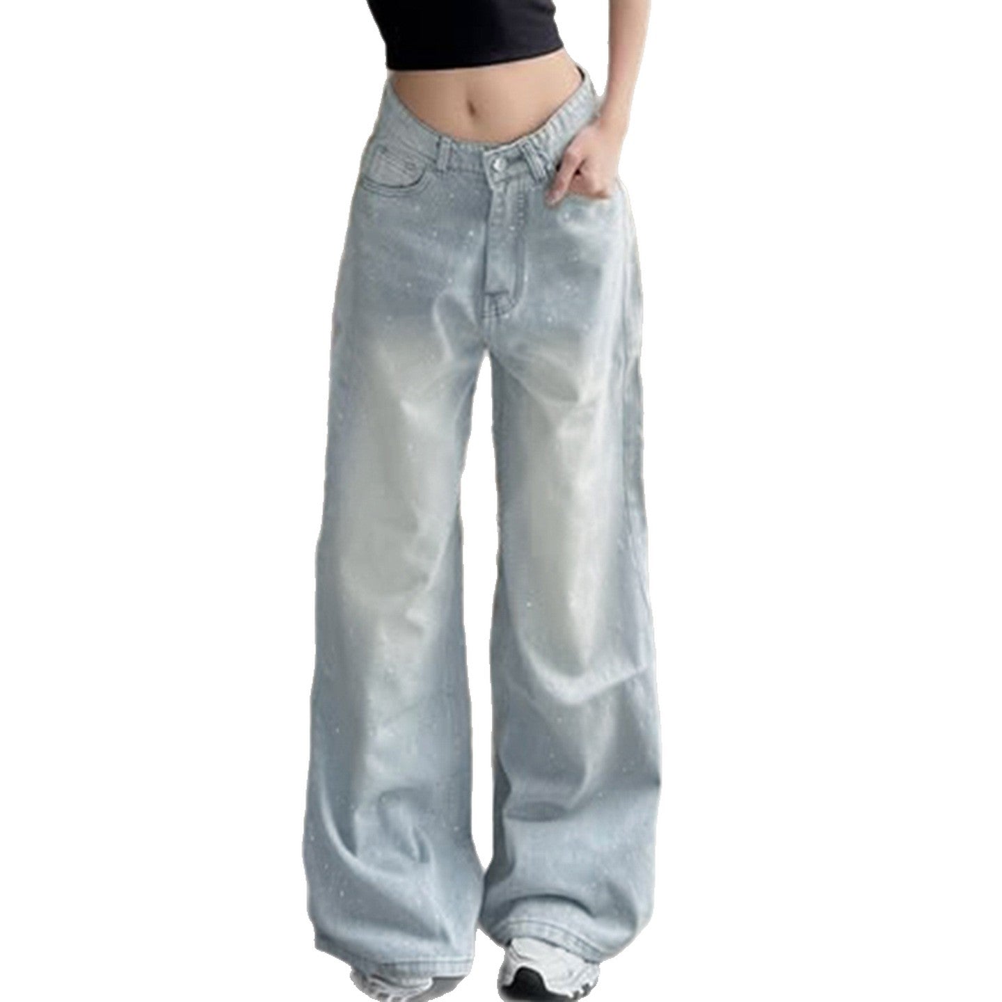 Premium Retro Washed Rhinestone Low Rise Jeans