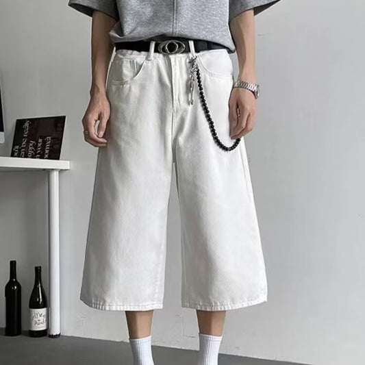 Loose Fit White Denim Casual Pants