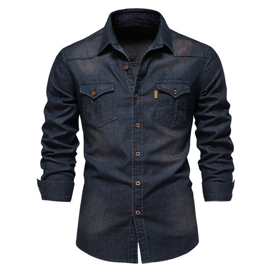 Trendy US Size Denim Iron-Free Shirt for Men