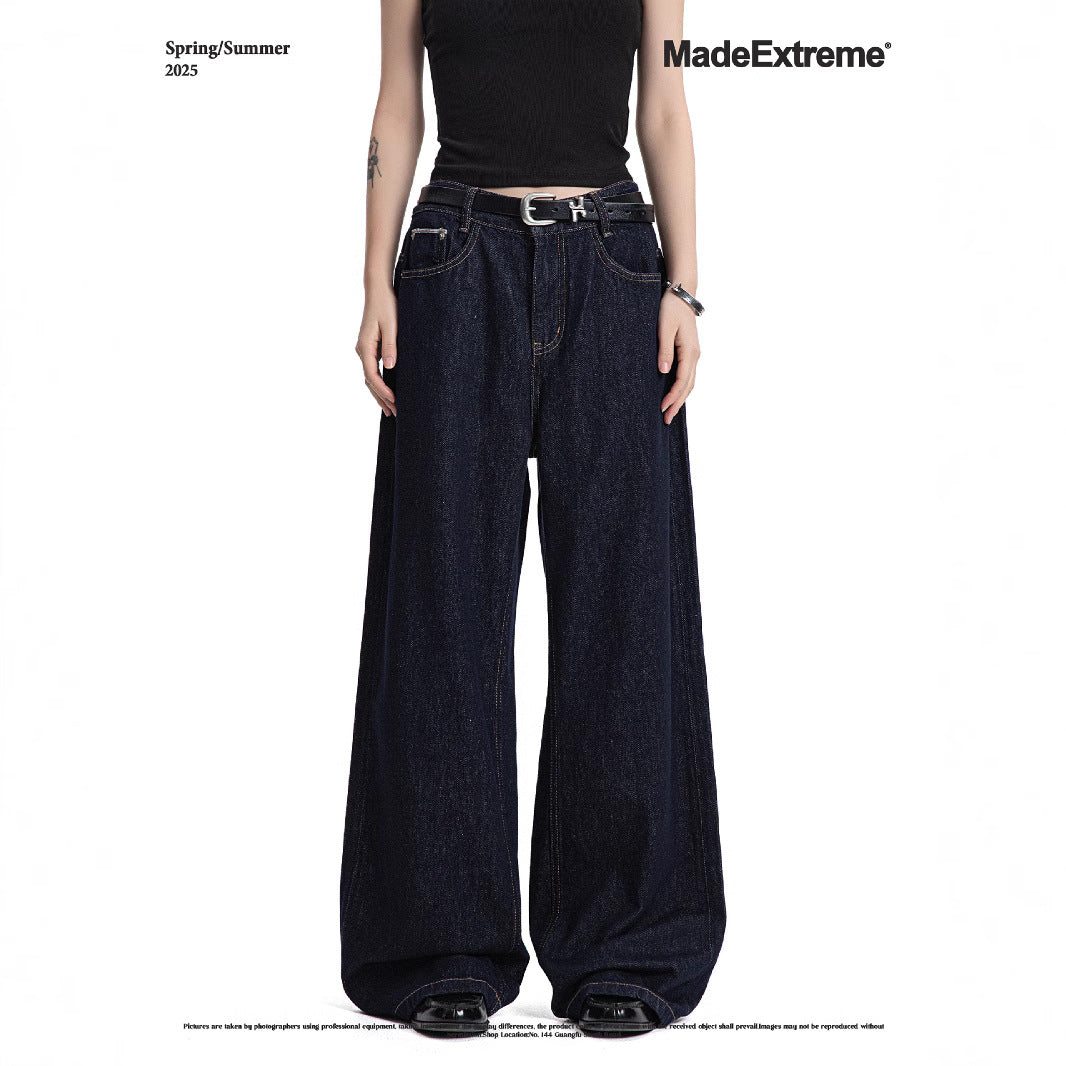 Vintage Wash Straight Leg Denim Pants for Commuters