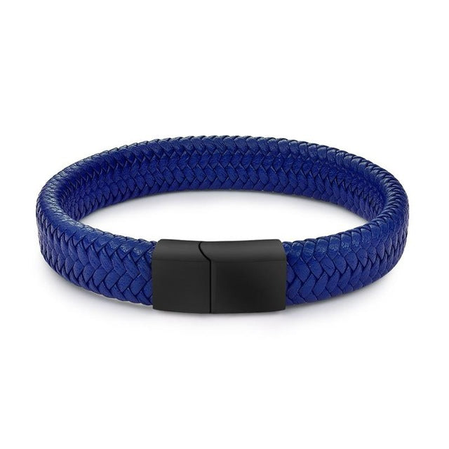 Men's Braided Leather Bracelet with Stainless Steel Magnetic Clasp