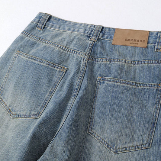 High-Street Unique Design Slub Denim Long Pants