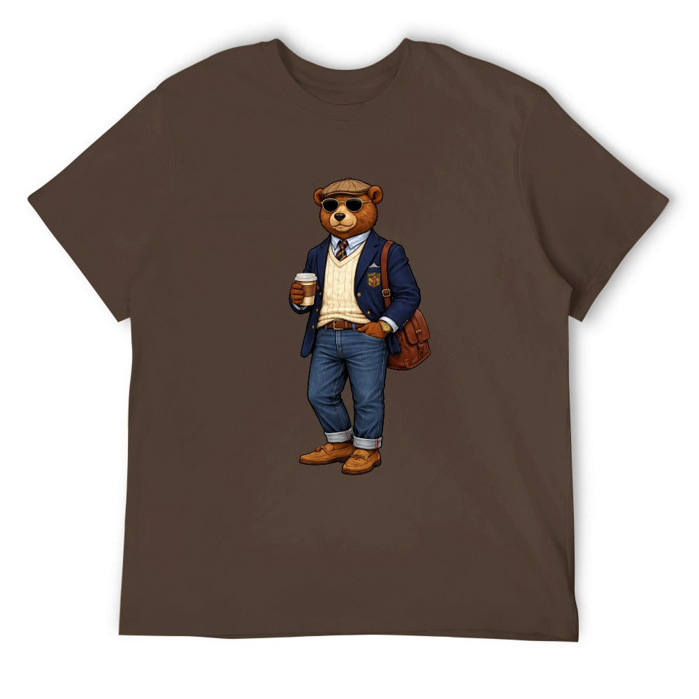 Oxford Denim Bear Mens Short Sleeve Cotton Tee - Brown