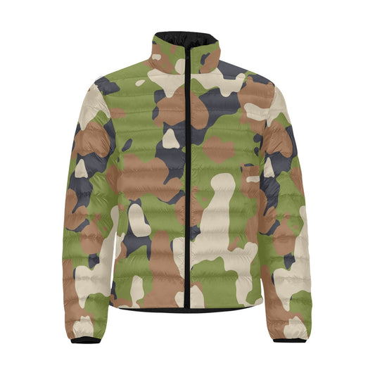 Men's Puffer Bomber Jacket - Green Camo