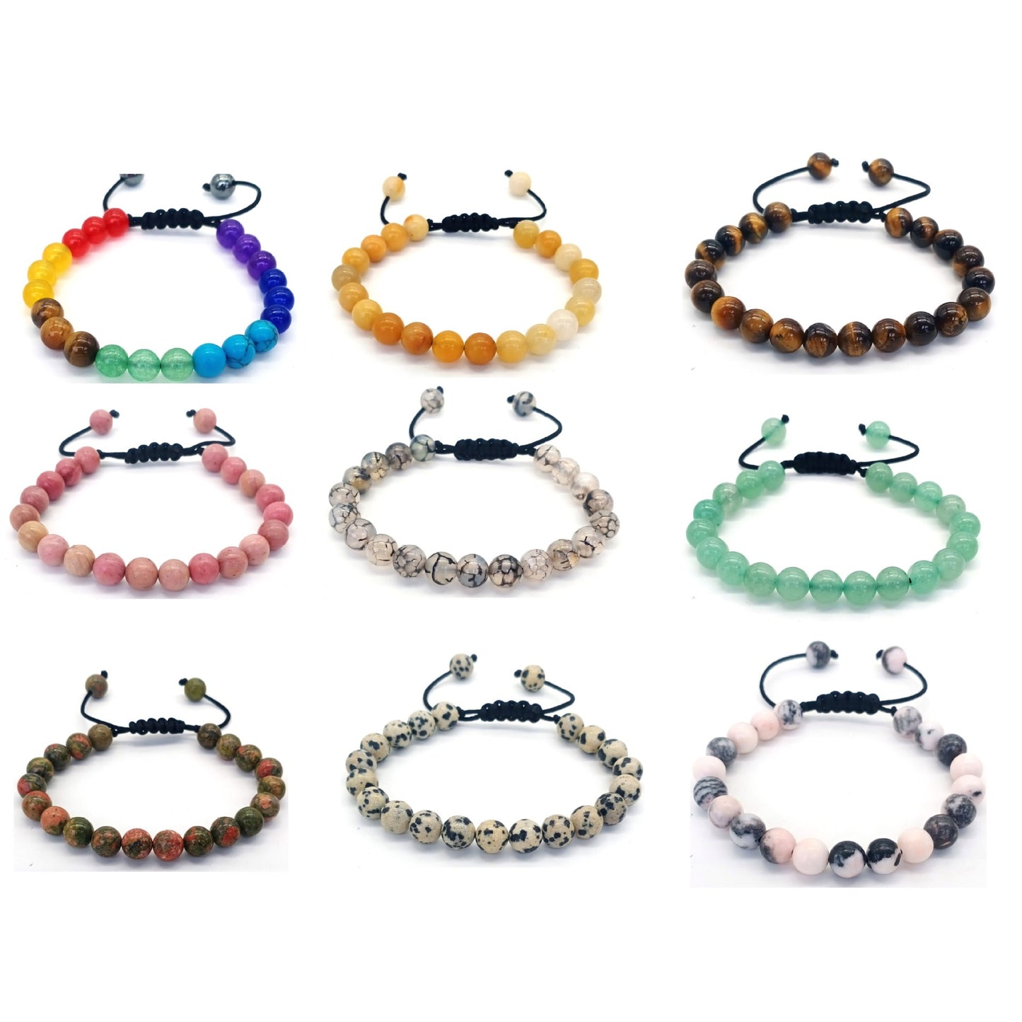 8mm Tiger Eye Stone Beads Bracelet - Adjustable Braided Rope Bangles