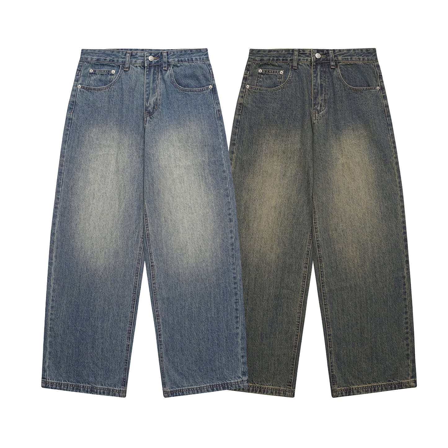 Distressed Denim Wide Leg Pants - Loose Fit Long Trousers for Men