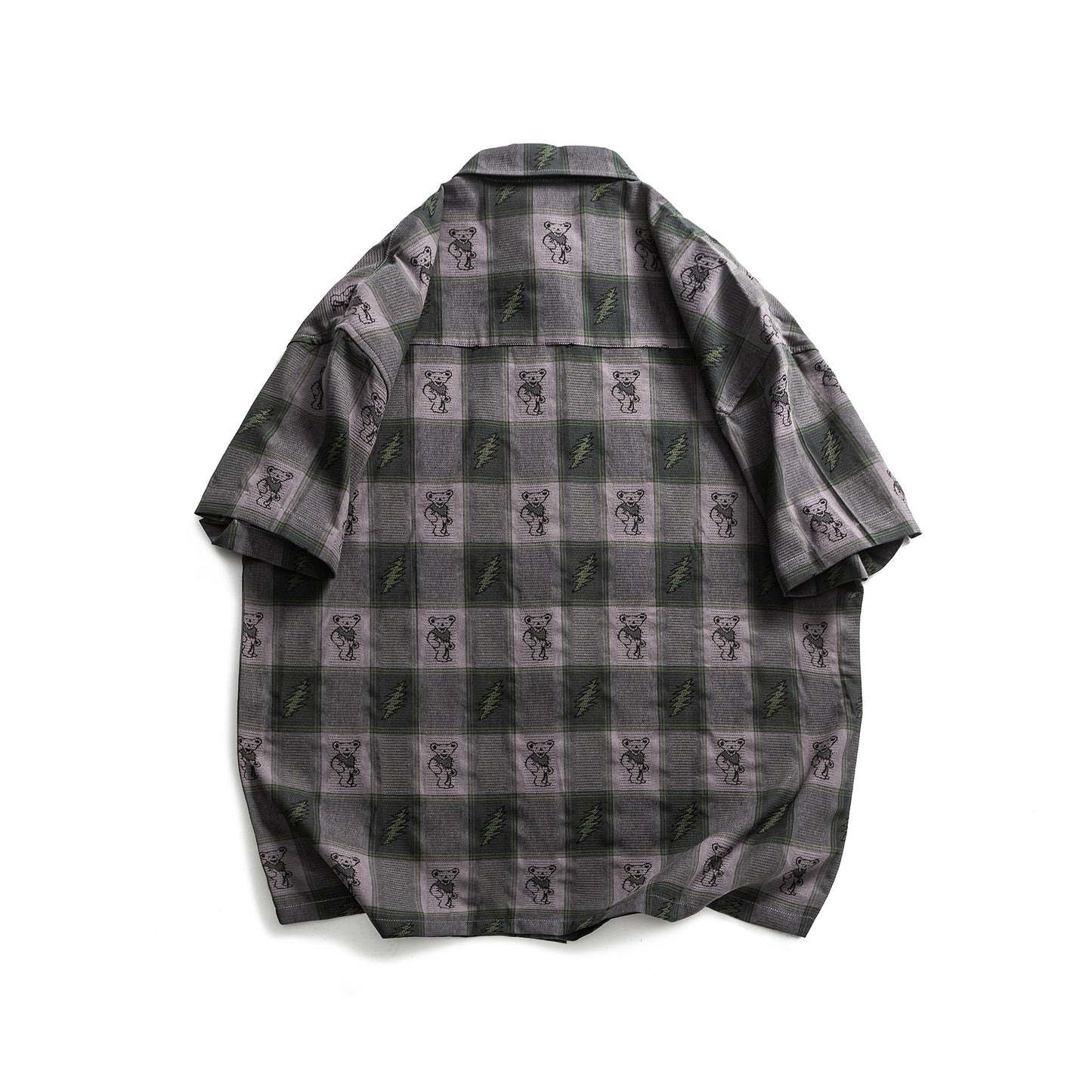 Bear Color Blocked Woven Casual Short Sleeve Shirt for Men and Women