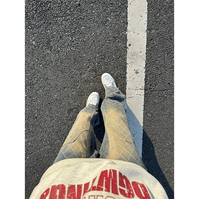 Bent Knife Denim Men's Checkered Micro Pull-Up Slimming Straight Leg Pants