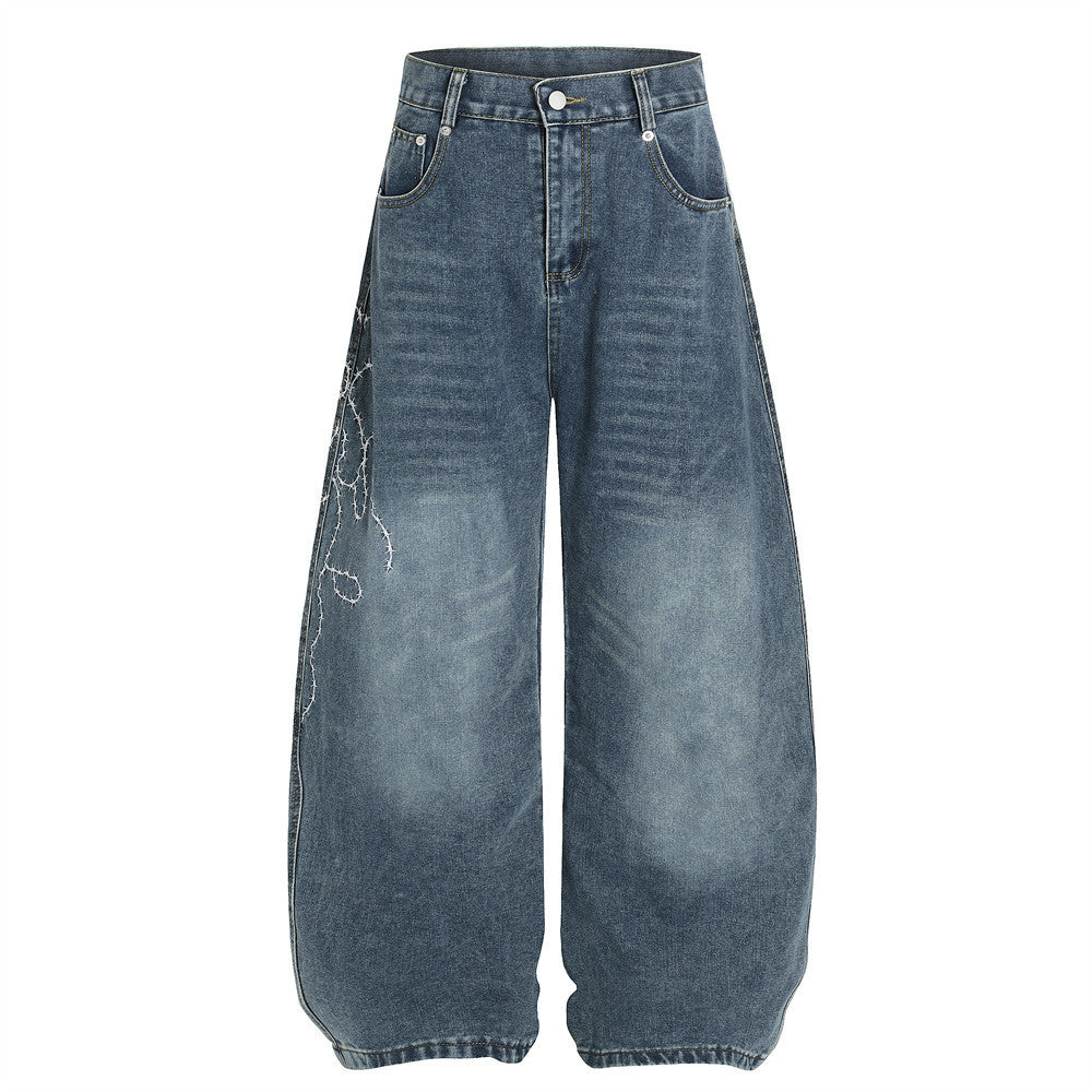 High Street Letter Print Slash Denim Trousers