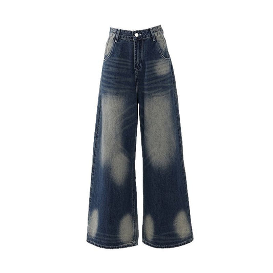 Women's Wide-Leg Jeans - Low-Waist Loose Washed Straight Pants