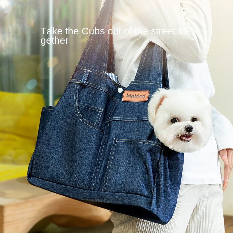 Casual Denim Pocket Style Pet Carrier Backpack for Cats and Dogs