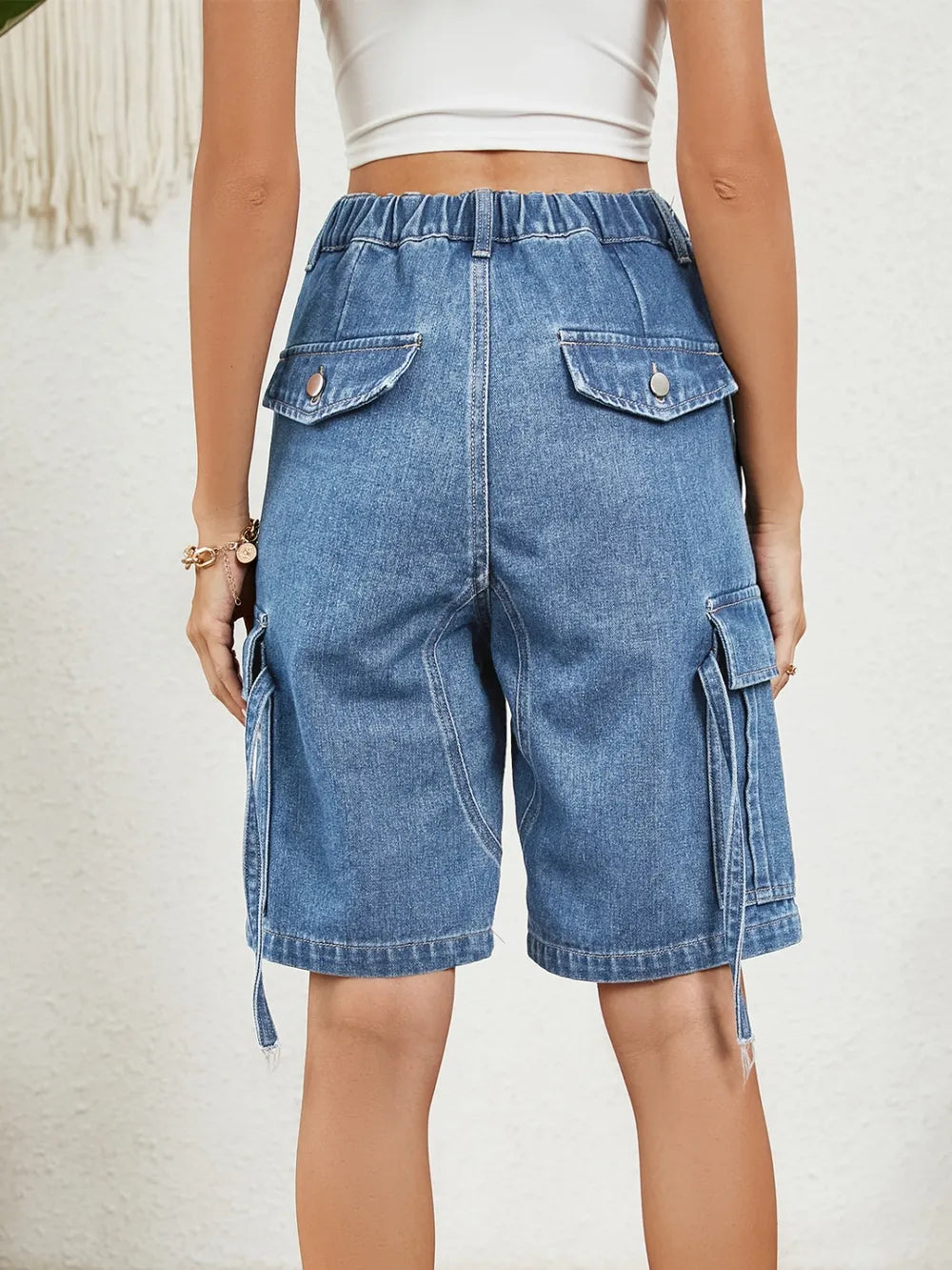 High Waist Denim Shorts with Pockets - Casual Chic Style