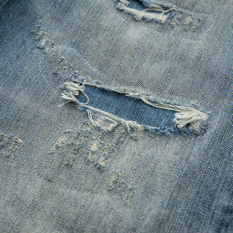Washed Distressed Ripped Loose Straight Casual Jeans for Men