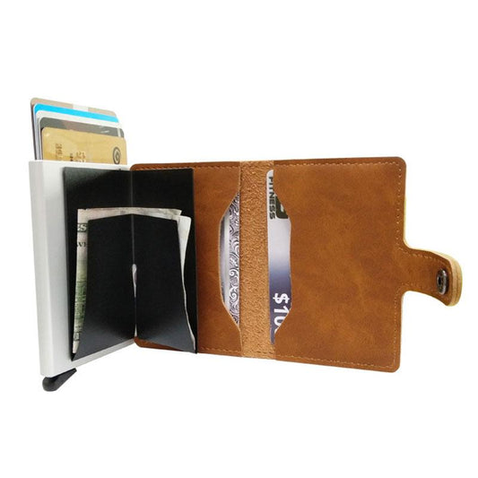 RFID Protected Vintage Automatic Leather Credit Card Holder for Men