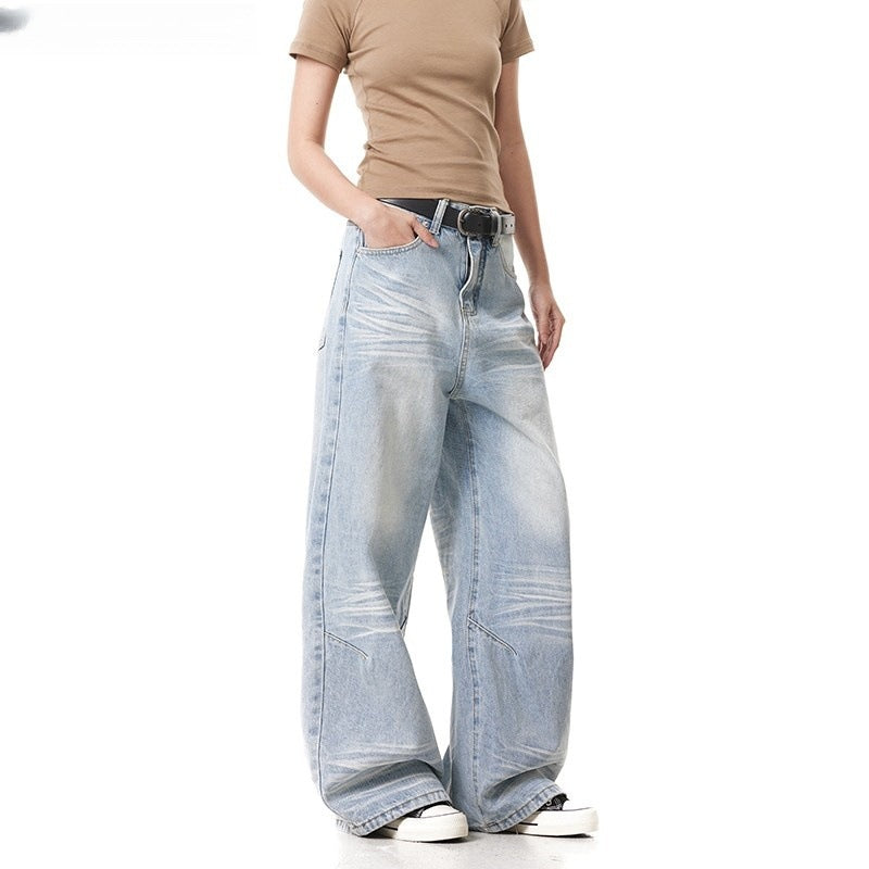 Light-Colored Retro Wide-Leg Denim Flared Pants