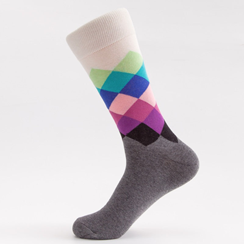 Men's Medium Tube Socks - Colorful Diamond Pattern