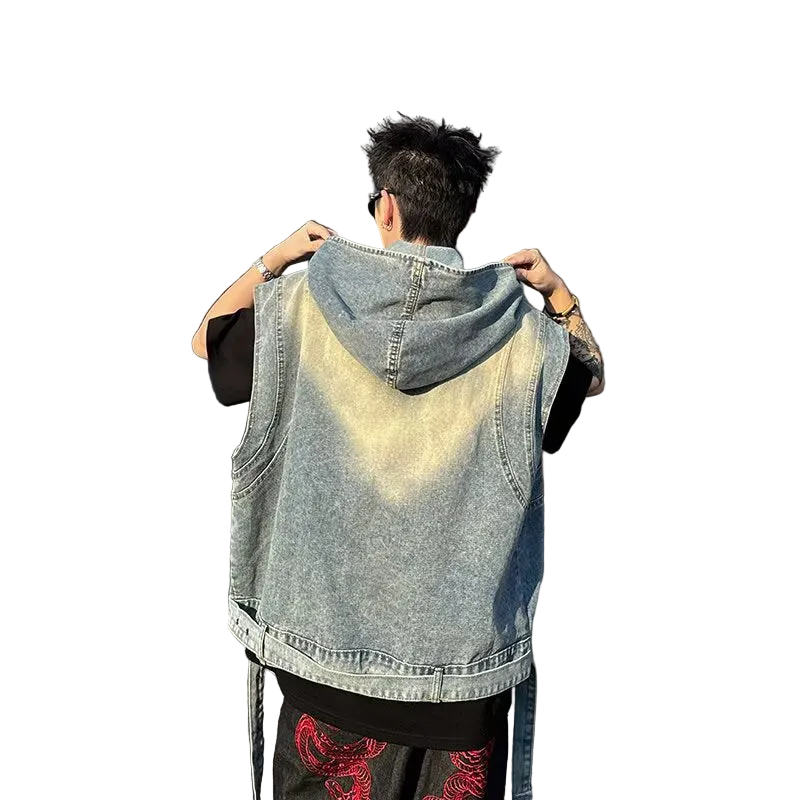 Multi Pocket Denim Strap Loose Slimming Casual Vest