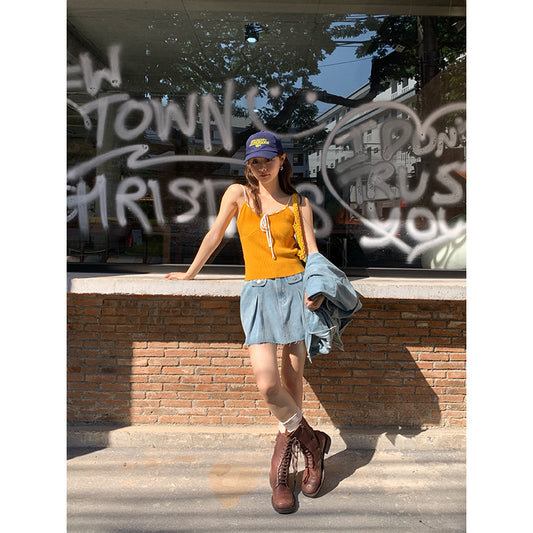 Premium Japanese Retro Textured Denim Mini Skirt