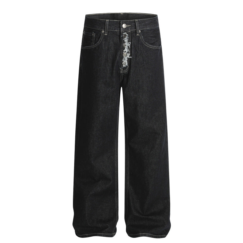 Japanese Premium Distressed Denim Long Pants with Snap Buttons