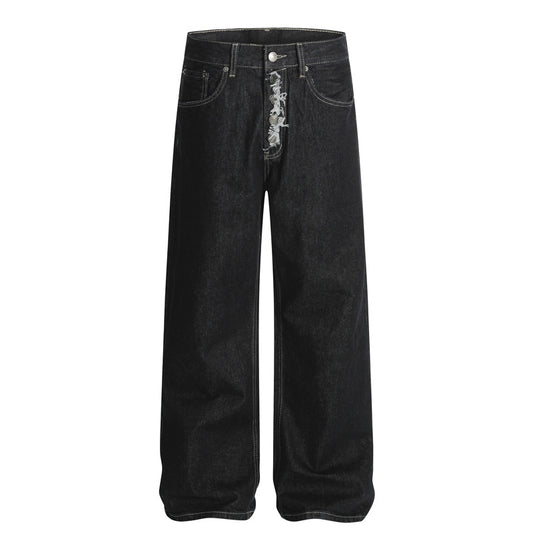 Japanese Premium Distressed Denim Long Pants with Snap Buttons