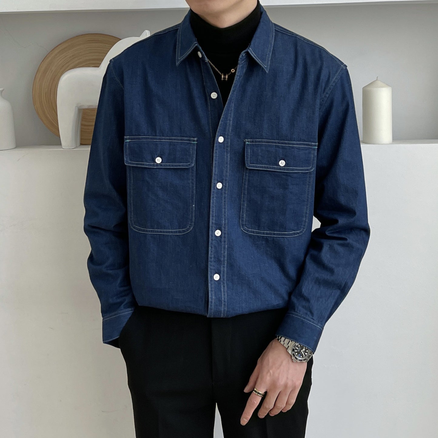 Men's Retro Denim Long Sleeve Shirt