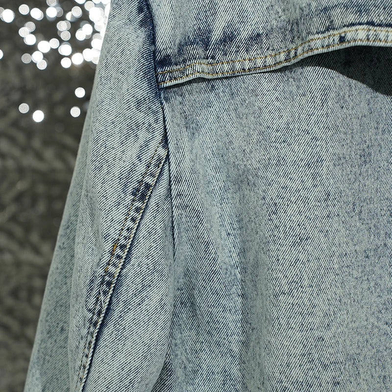 Women's Washed Denim Jacket with Fringes - Retro Casual Top