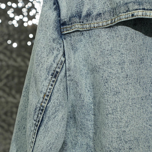 Women's Washed Denim Jacket with Fringes - Retro Casual Top