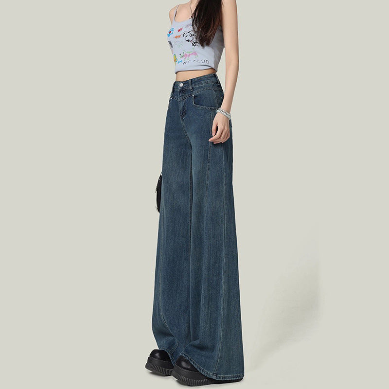 Unique Wide-Leg Jeans for Women - Spliced Straight Denim Pants