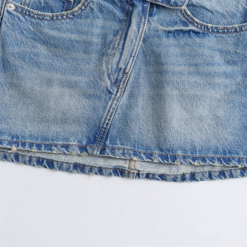 High-Waisted Slim Fit Vintage Denim Skirt