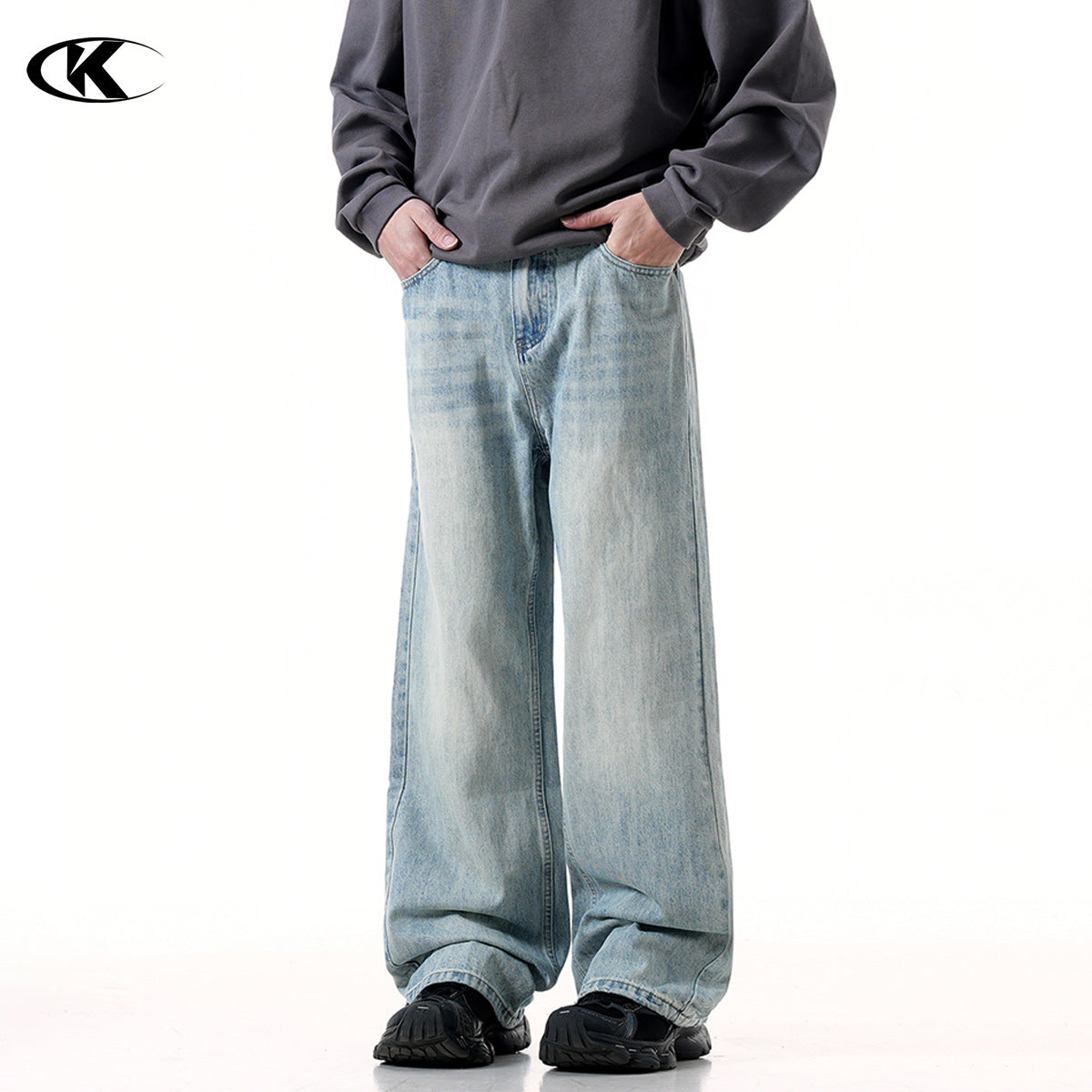 Water-Washed Simple Slimming Loose Wide-Leg Long Pants