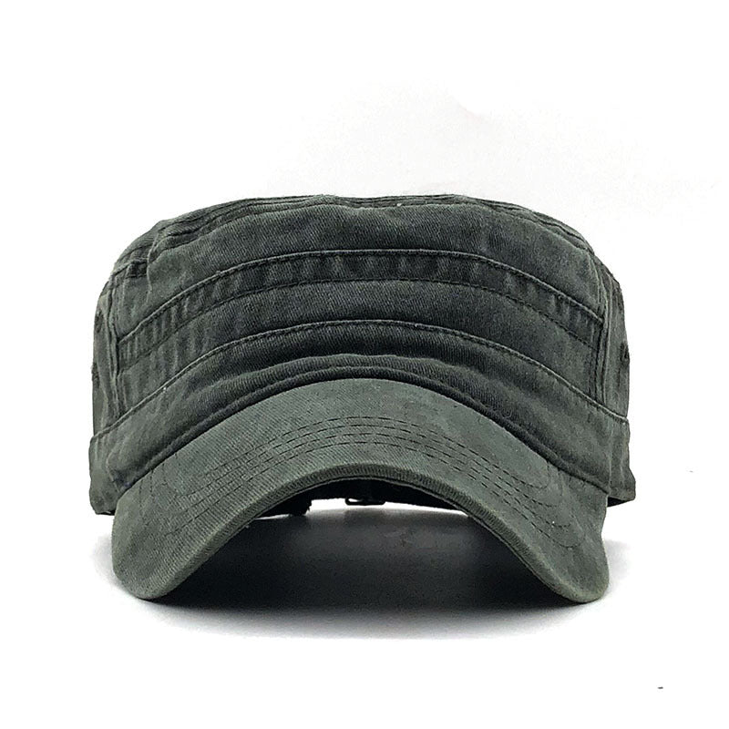 Washed Distressed Cotton Flat Top Military Cap Outdoor Sunshade Peaked Cap