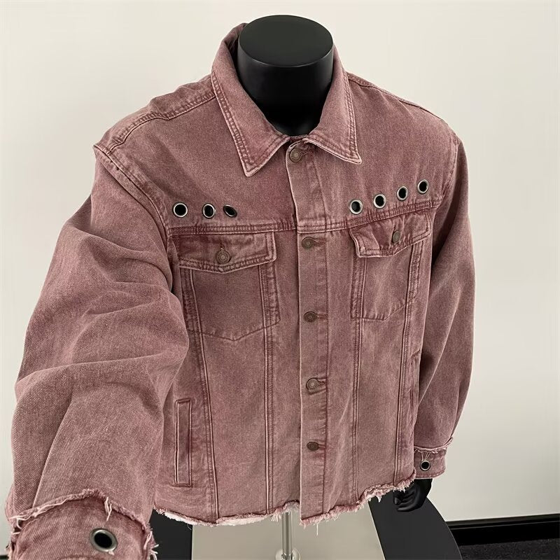 Retro Unisex Pink Denim Jacket for Men and Women