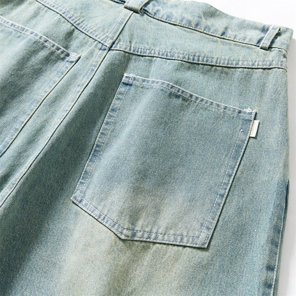 Washed Denim Shorts For Men — Loose Fit Punk Style Casual Blue