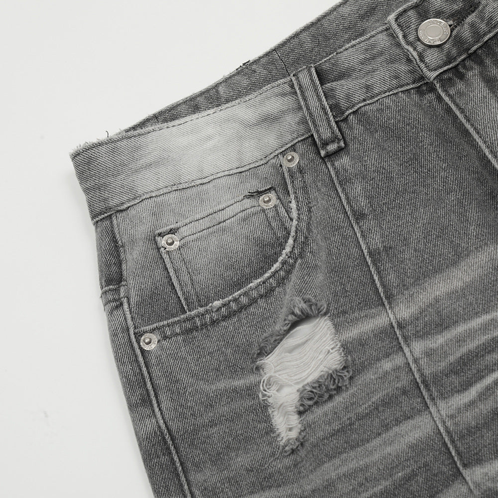 Gray Wash Gradient Denim Straight Leg Pants For Men