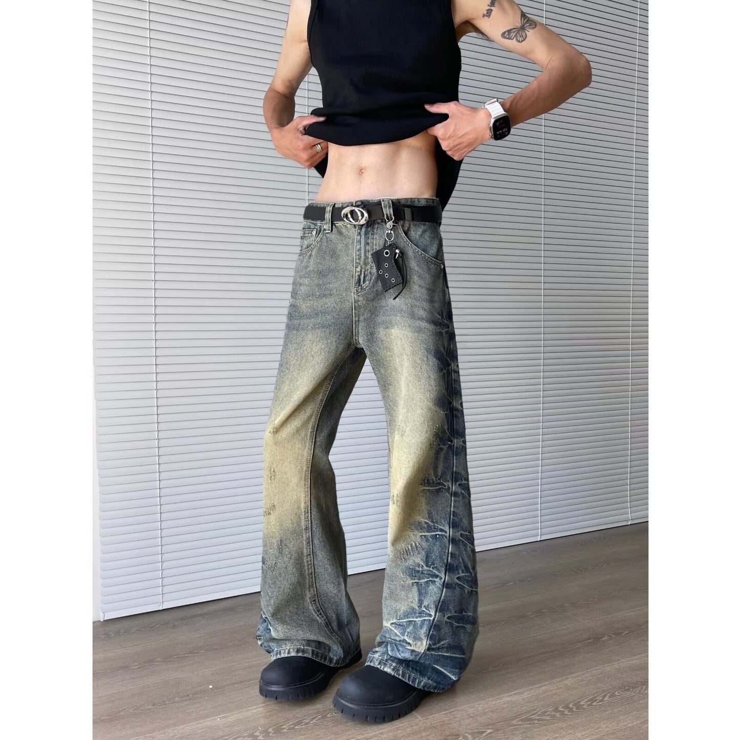 Premium Side Pleated Flared Jeans for Men and Women