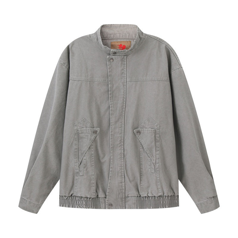 Washed Denim Work Jacket Men Loose Fit Versatile Outerwear