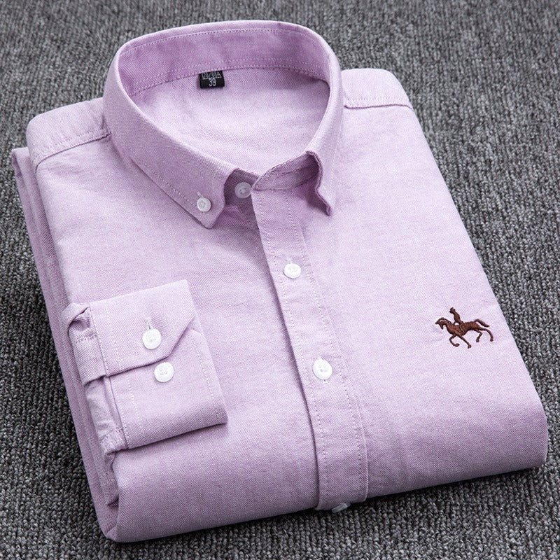 Pure Cotton Men's Long-Sleeved Oxford Shirt - Embroidered Logo