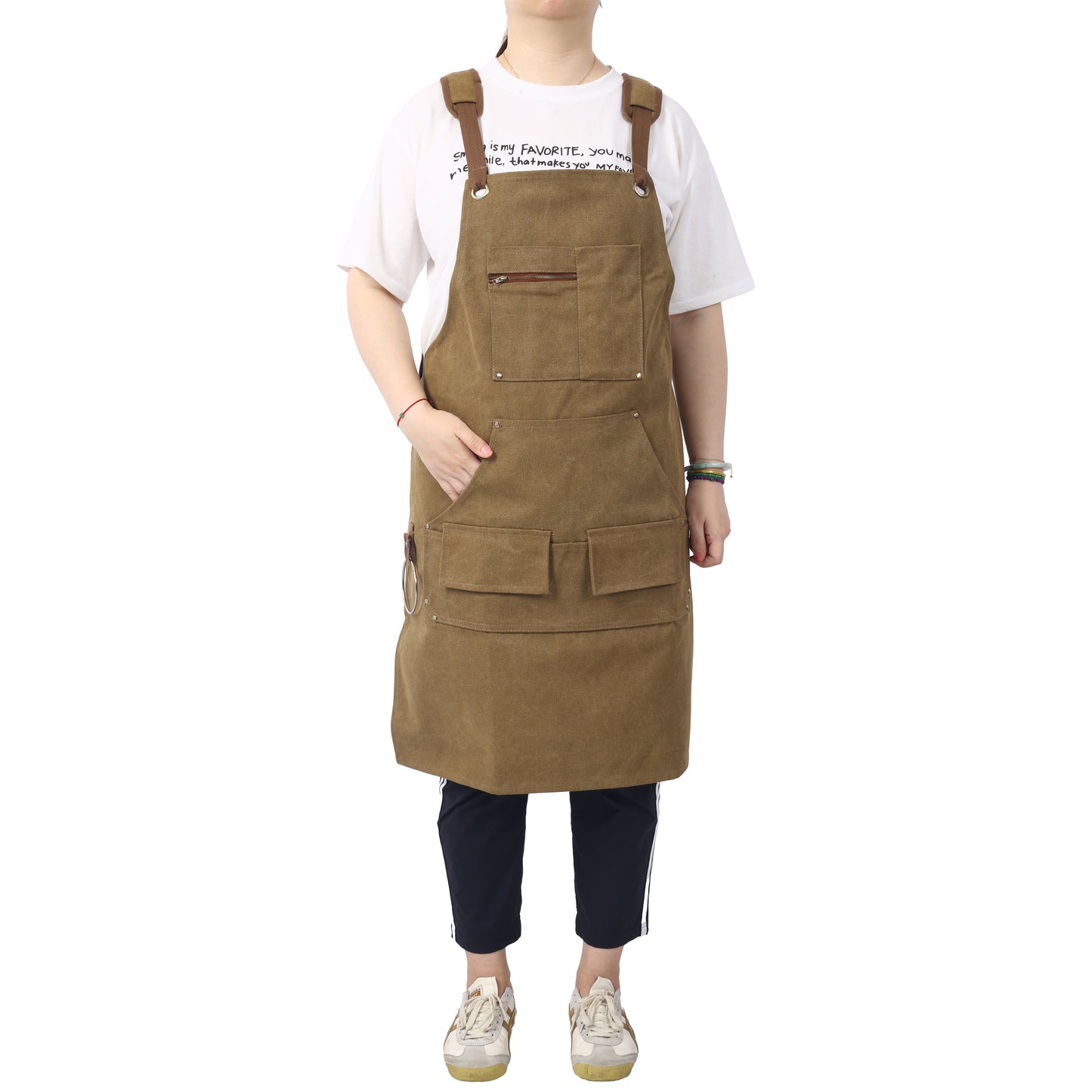 Long Heavy Duty Canvas Tool Apron, Fully Adjustable Carpenter Apron